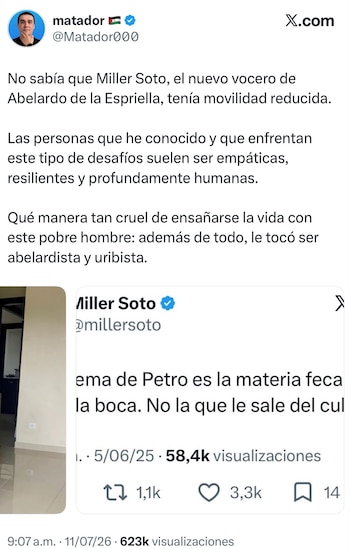 El caricaturista Matador lanzó críticas y reflexiones sobre Miller Soto y su rol político - crédito @Matador000/X