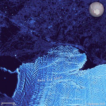 La animación de la Agencia Espacial Europea del desprendimiento del iceberg B47
