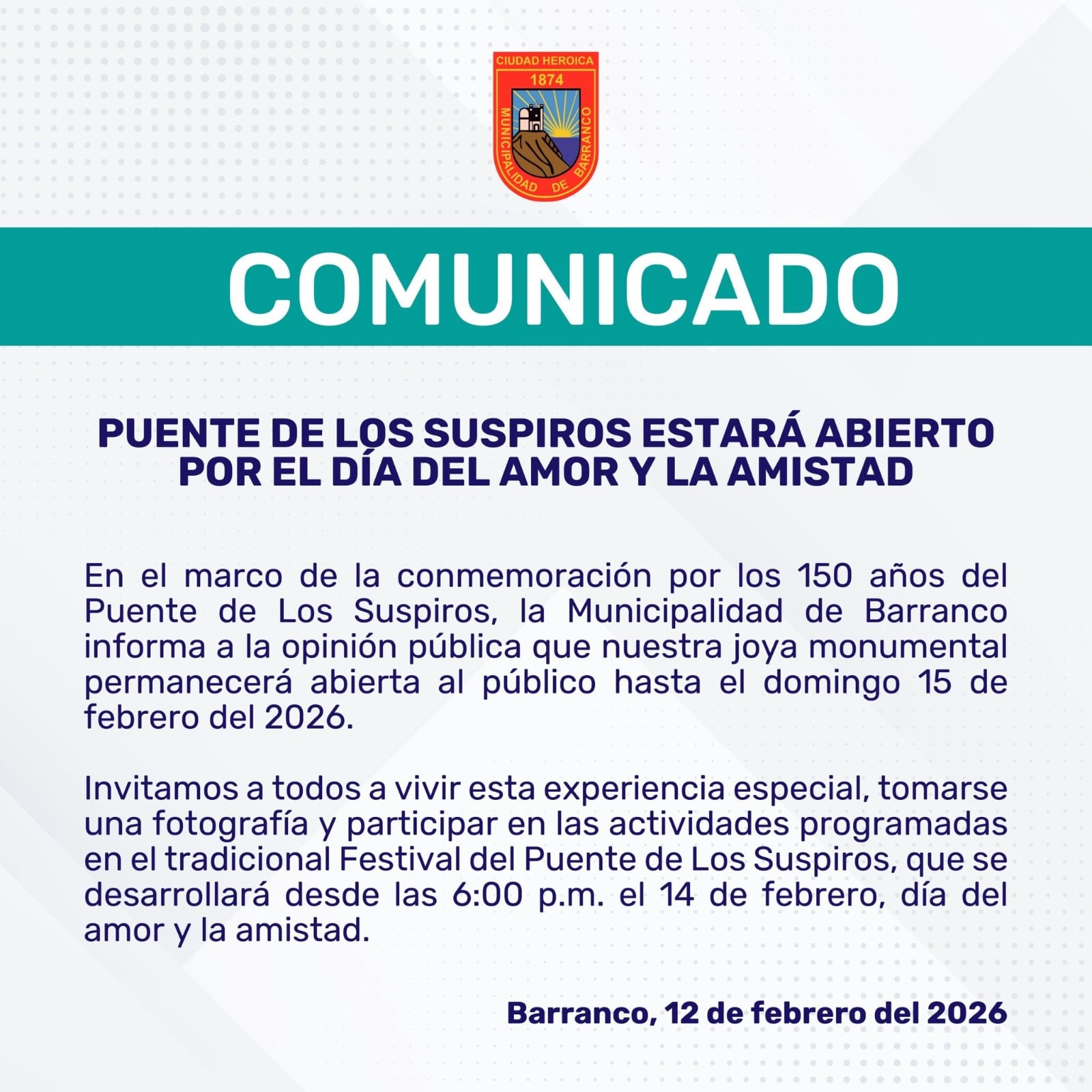 Comunicado de la Municipalidad de Barranco.