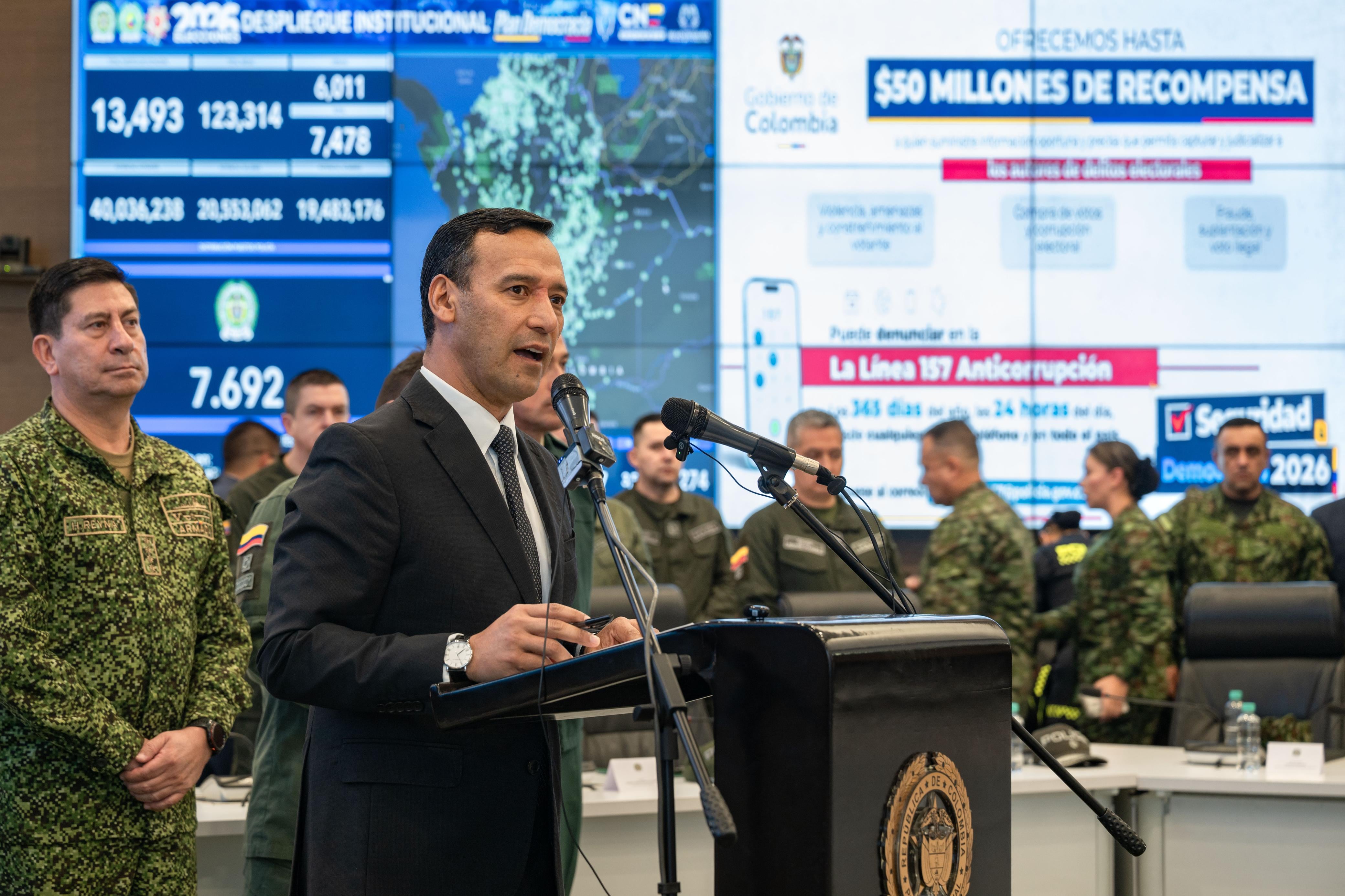 El Ministerio de Defensa invita a la ciudadanía a reportar delitos electorales o riesgos al sistema a través de la línea 157 - crédito MinDefensa