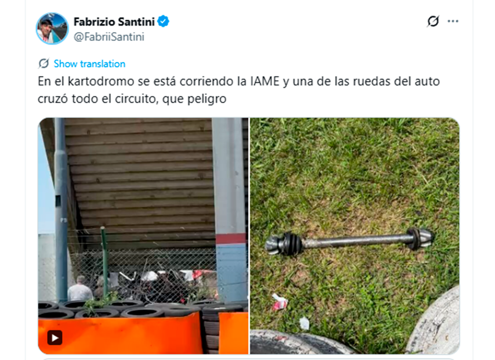 Una de las ruedas del auto de Gastaldi cruzó hasta el kartododromo cercano