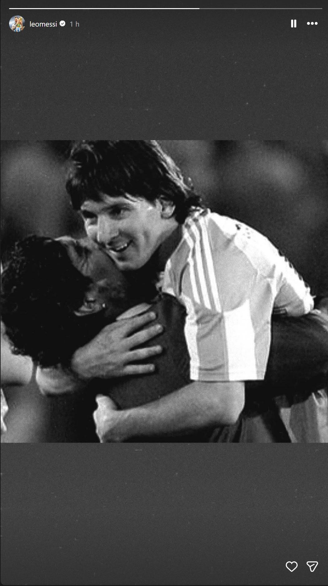 El posteo que le dedicó Lionel Messi a Diego Maradona al cumplirse 5 años de la muerte del ídolo (Instagram)