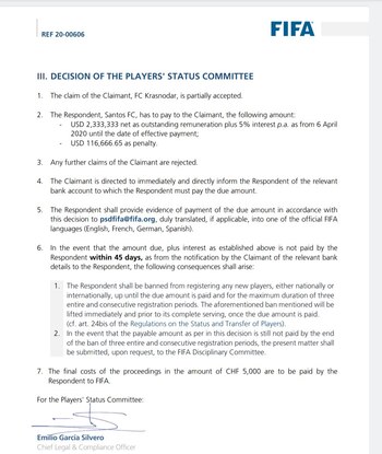 Documento de la FIFA a