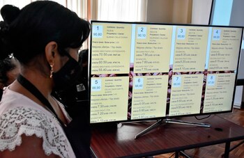 Una mujer observa en un