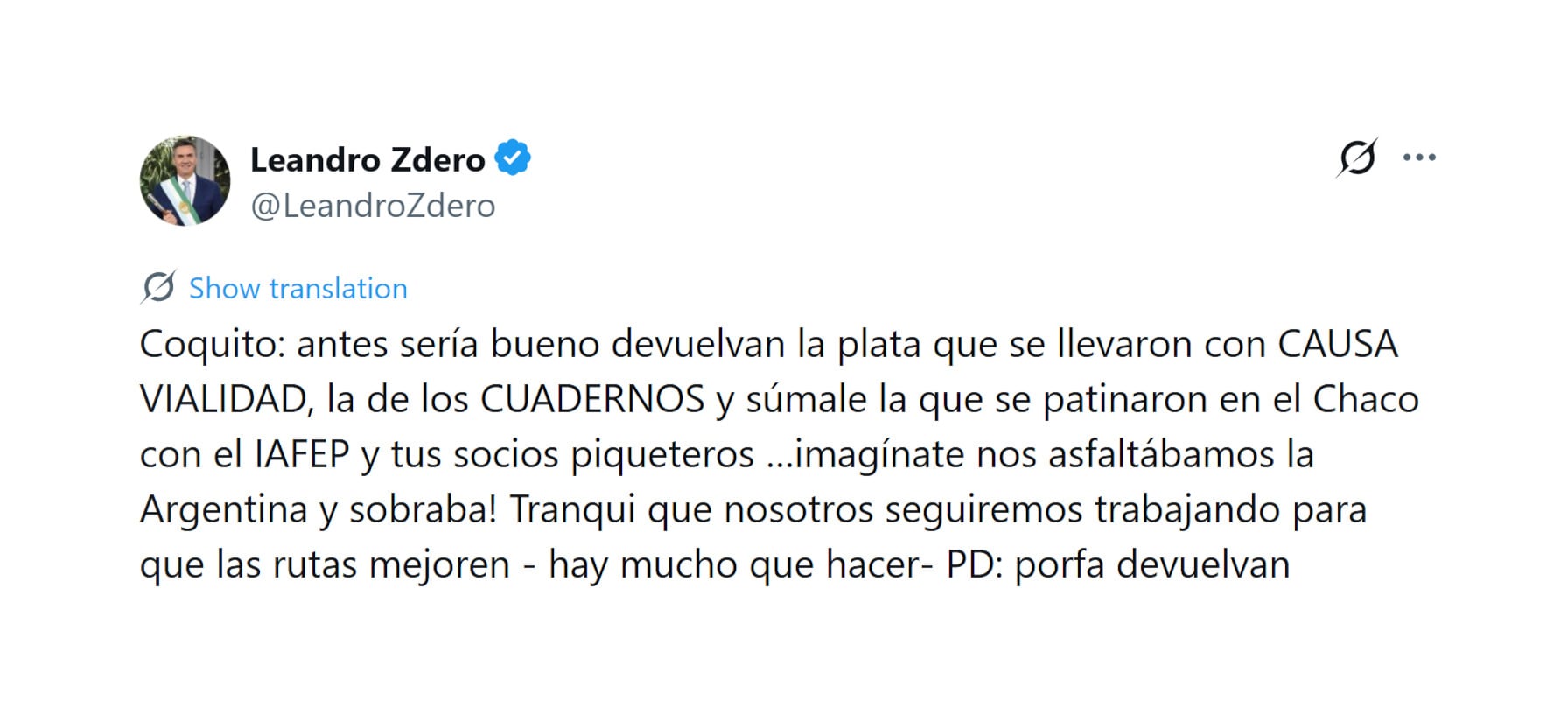 La respuesta del gobernador de Chaco