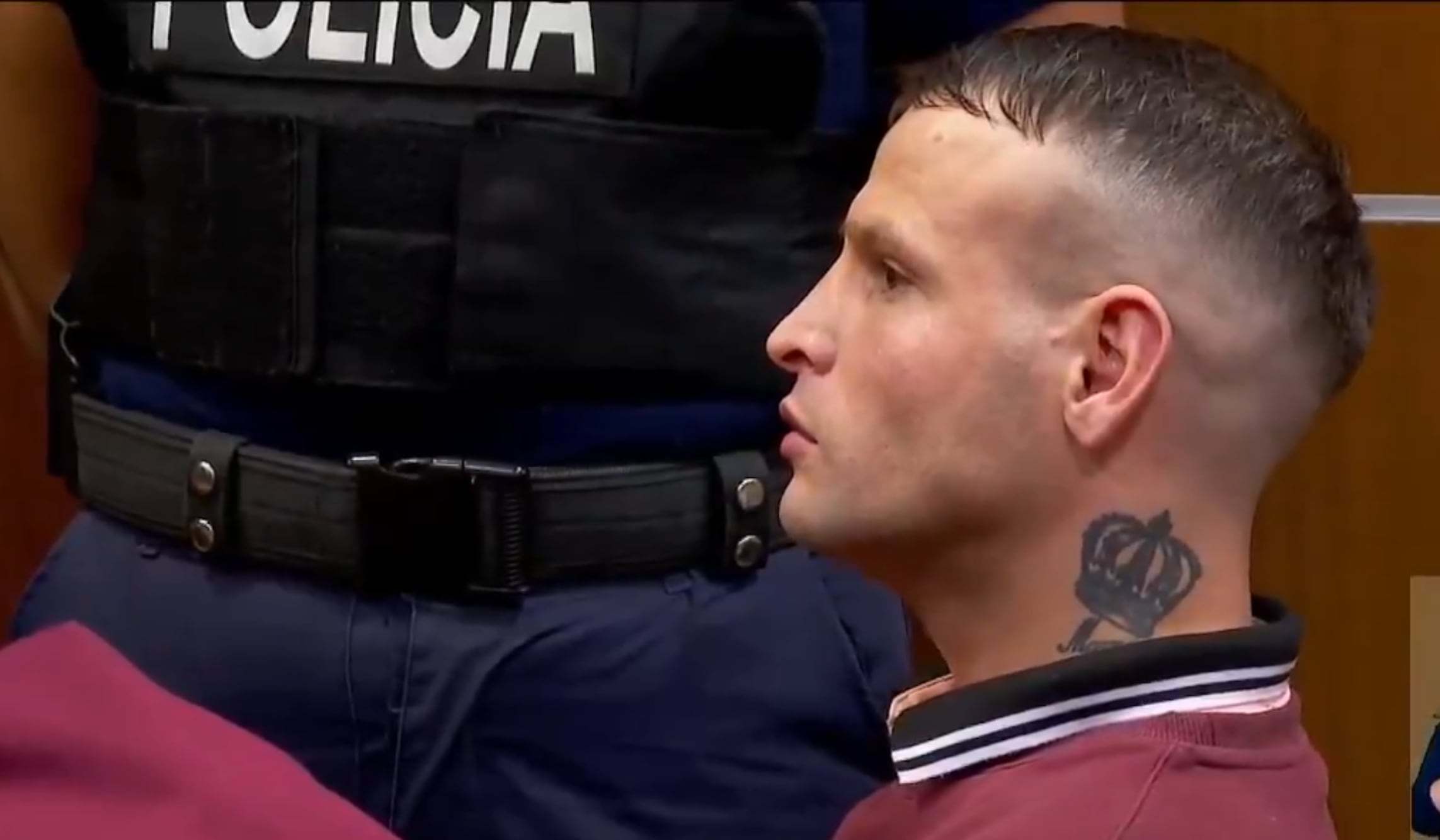 Moisés Martínez, en la audiencia en la que lo condenaron a 12 años de cárcel (Captura Telemundo/Canal 12)