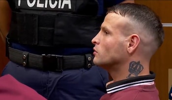 Moisés Martínez, na audiência onde foi condenado a 12 anos de prisão (Captura Telemundo/Canal 12)