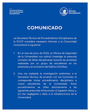 Comunicado de la Secretaría Técnica de Procedimientos Disciplinarios PUCP