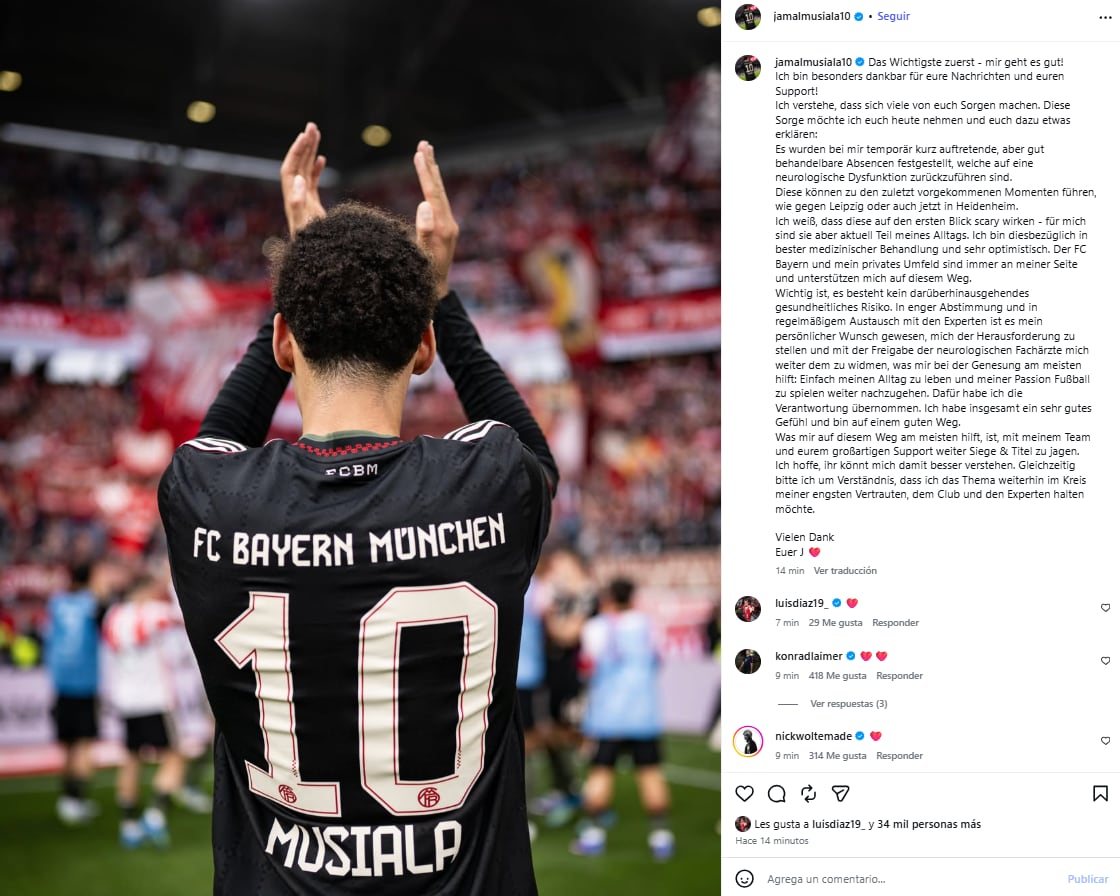 La publicación de Jamal Musiala