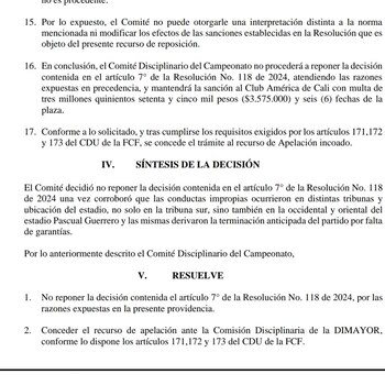 El Comenté Disciplinario no aceptó