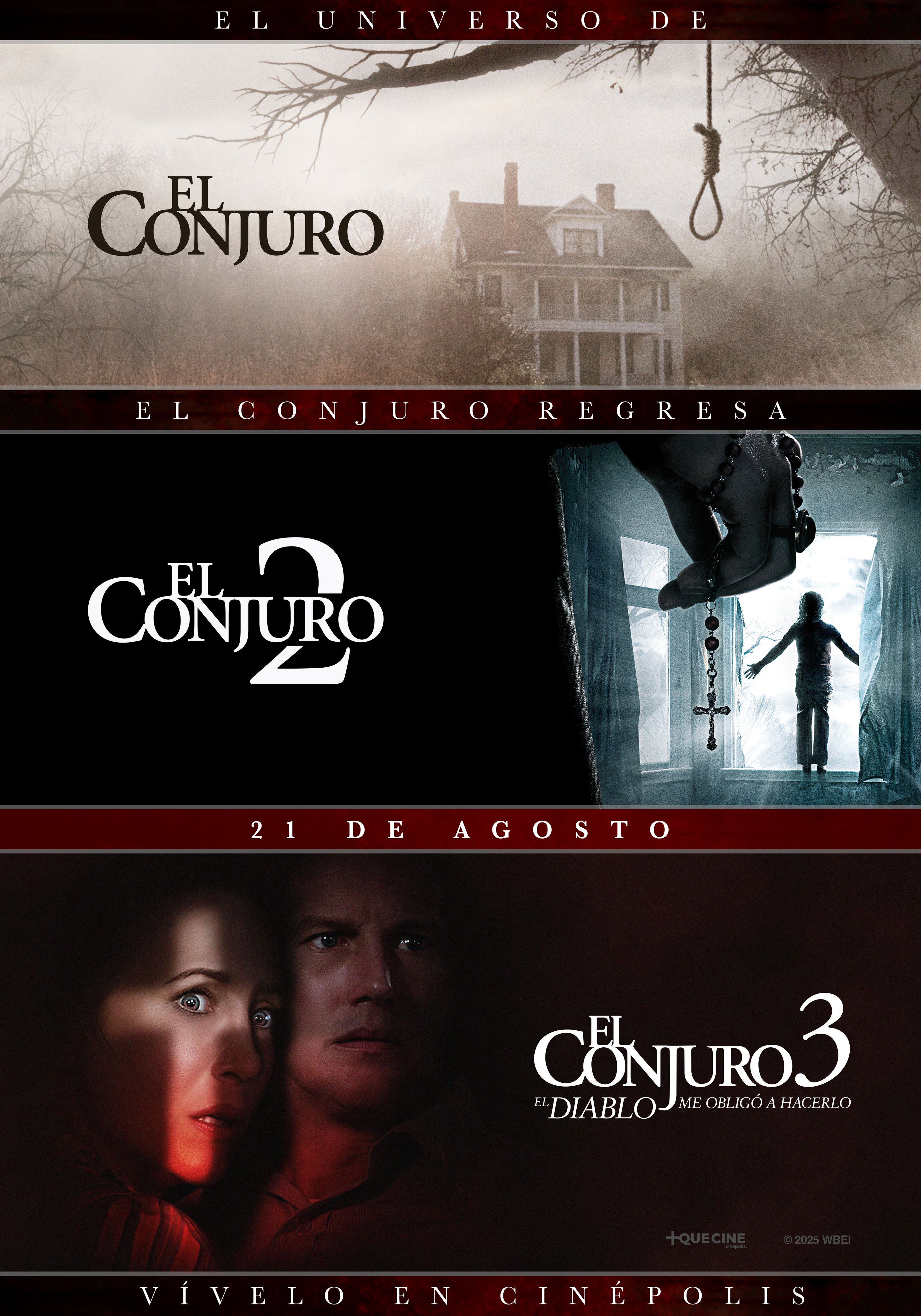El Conjuro; El Conjuro 2; El Conjuro 3: El diablo me obligó a hacerlo llegarán a salas de cine en México nuevamente. Foto: X/@Cinepolis.