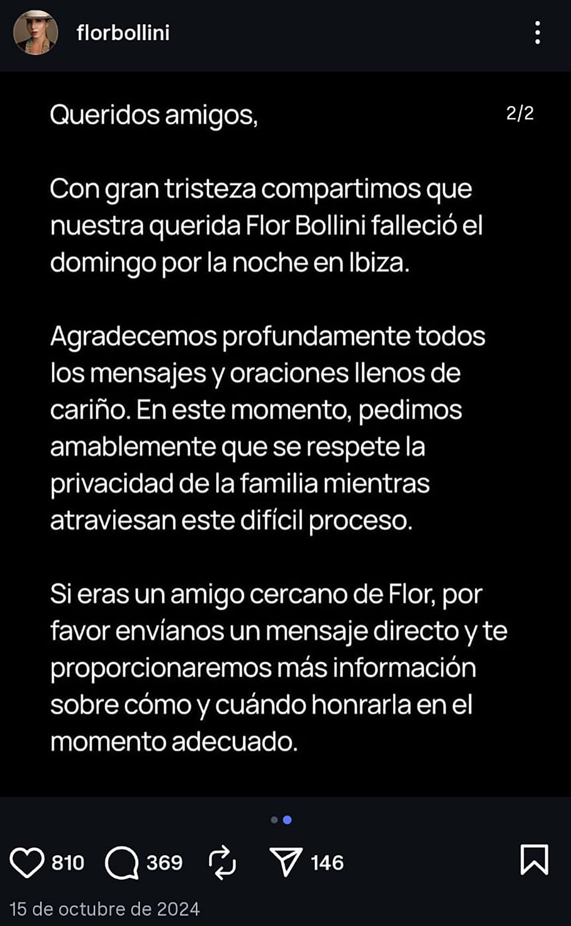 La familia de Flor Bollini, conocida como la