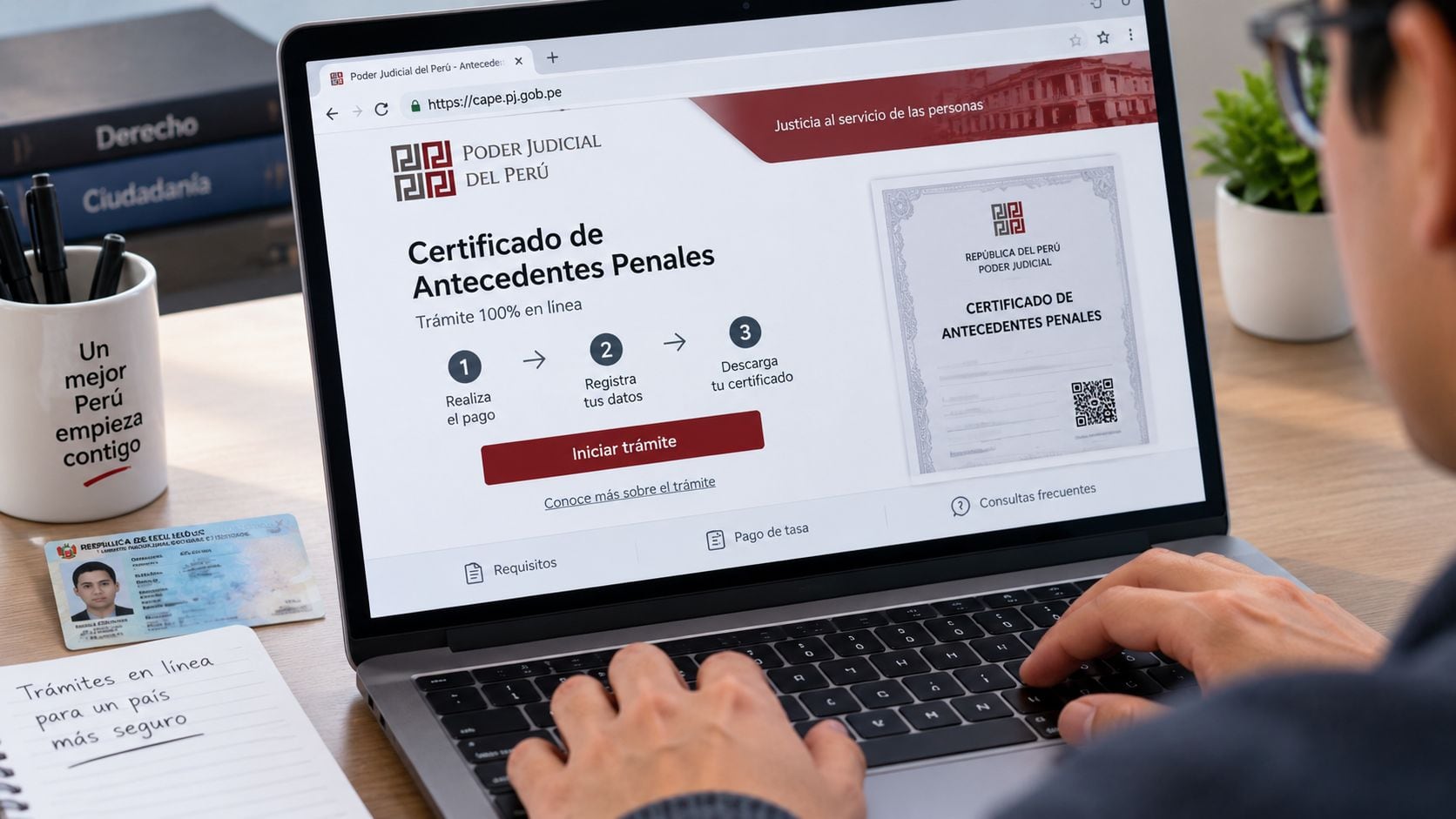 Un usuario realiza la gestión del certificado de antecedentes penales en la plataforma web del Poder Judicial del Perú. (Imagen Ilustrativa Infobae)
