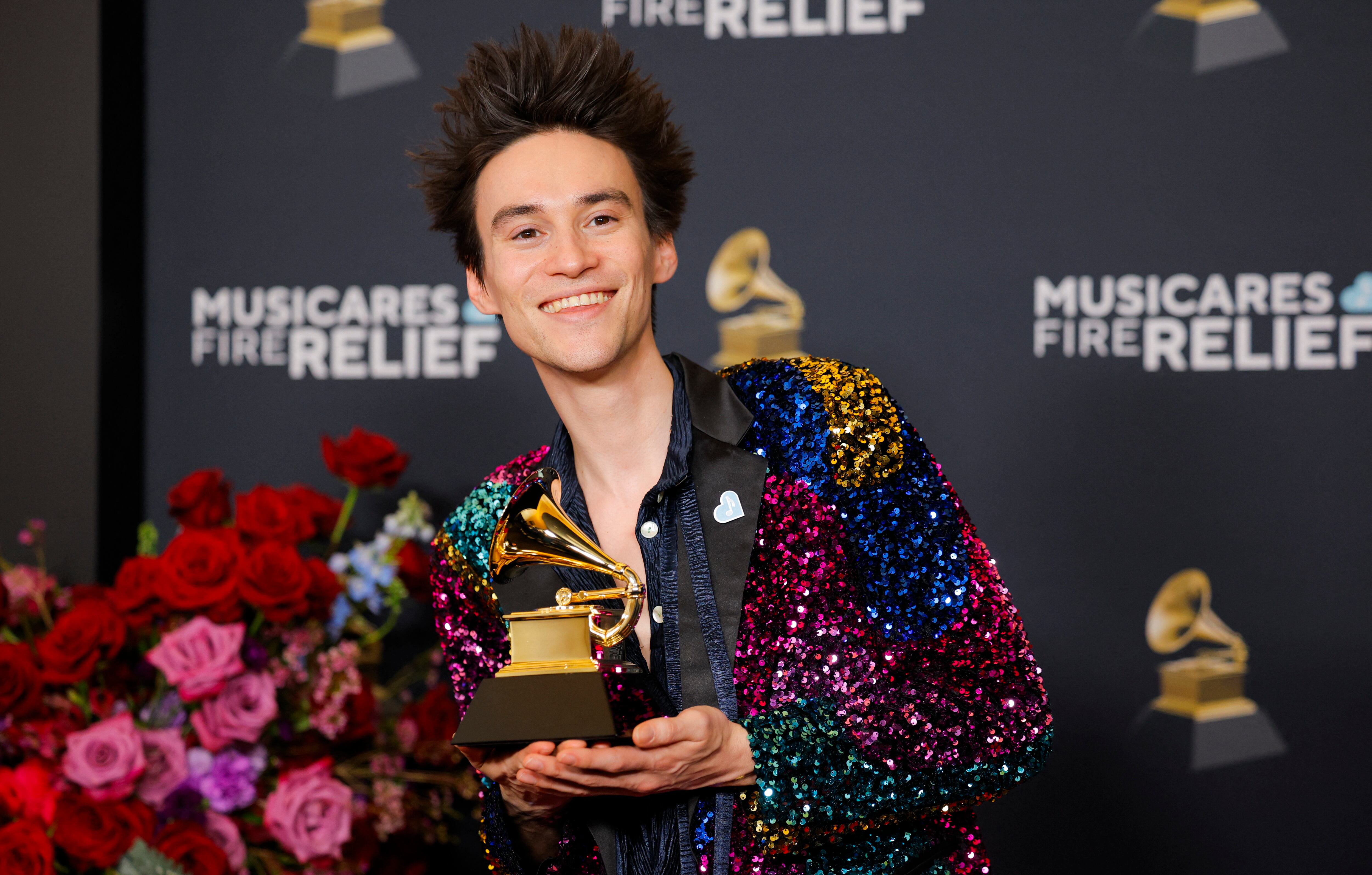 Jacob Collier, poses with the Best Arrangement, Instrumental Or A Capella award for