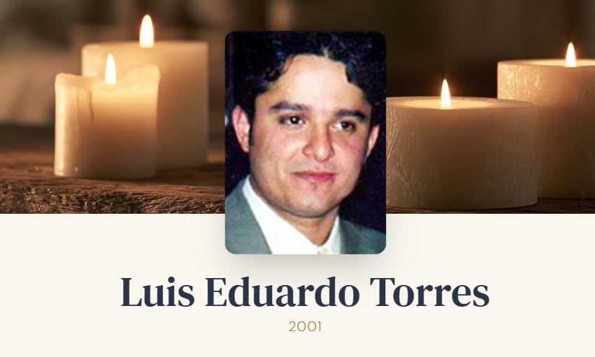 Luis Eduardo Torres, una de las víctimas colombianas del 11 de septiembre, apenas llevaba un día en su nuevo empleo - crédito Legacy.com