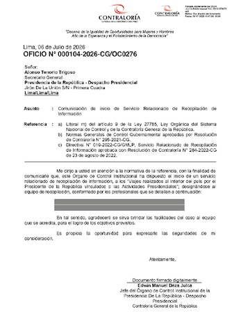 Contraloría inicia investigación por viajes frecuentes del presidente Balcázar a la región Lambayeque