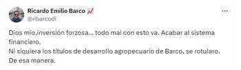 Ricardo Emilio Barco, economista, dijo