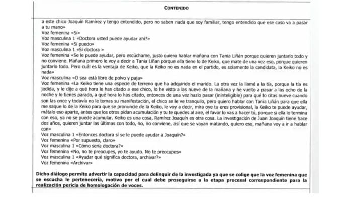 Fiscal Elizabeth Peralta tiene audio donde habría recomendado separar investigación de Keiko Fujimori y Joaquín Ramírez