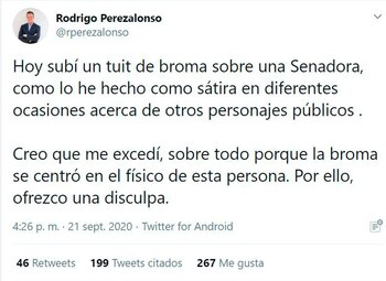 Perezalonso se disculpó por sus