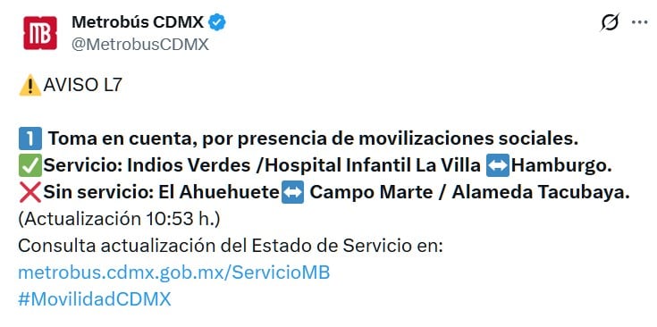 Desenvolvimento atempado das diversas linhas da rede de transportes públicos da capital. (TWMB CDMX)