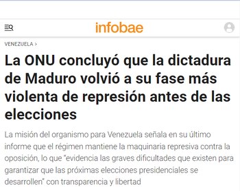 La ONU informó que regresó la etapa más violenta de represión en Venezuela - crédito captura de pantalla Infobae Venezuela
