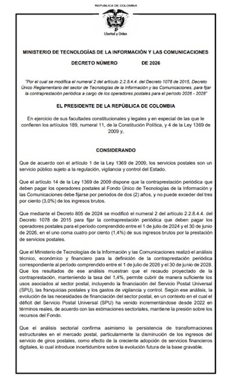 El MinTIC dice que la propuesta también responde a la necesidad de brindar seguridad jurídica y previsibilidad al sector - crédito MinTIC/X