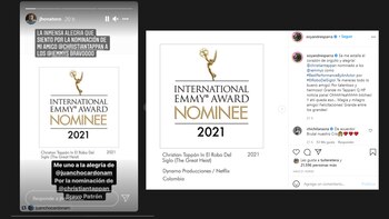 Colegas del actor Christian Tappan celebran en redes sociales su nominación a los Emmy Internacional . Instagram.