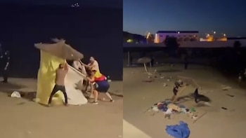 La playa de El Trampolín de Ceuta amanece con custodia policial tras los altercados entre ceutíes y migrantes que provocaron disparos disuasorios