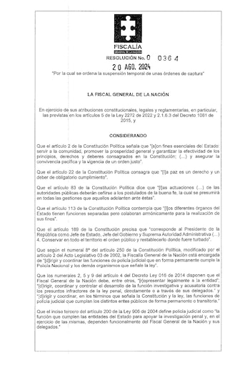 Fiscalía suspendió las órdenes de