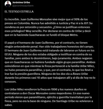 Jerónimo Uribe argumentó que la