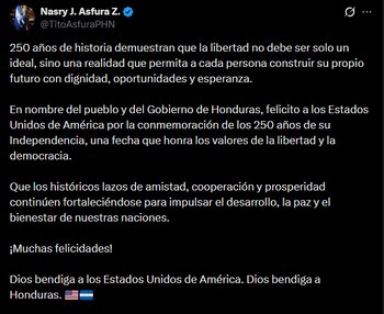 En su publicación en x, el presidente afirmó que la relación bilateral atraviesa una nueva etapa de cooperación. Honduras y Estados Unidos mantienen una agenda conjunta en temas de seguridad y desarrollo. (Foto: X)