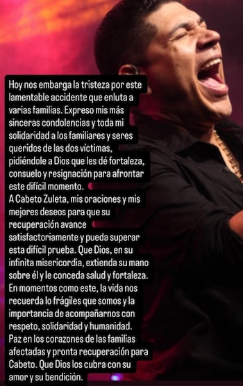 Nelson Velásquez lamentó la tragedia y envió sus condolencias a los familiares de las víctimas - crédito @nelsonvelasquezoficial/ Instagram