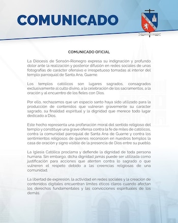 Entidades religiosas expresaron su rechazo a las fotos y videos publicados por la creadora de contenido - crédito Diócesis de Sonsón-Rionegro