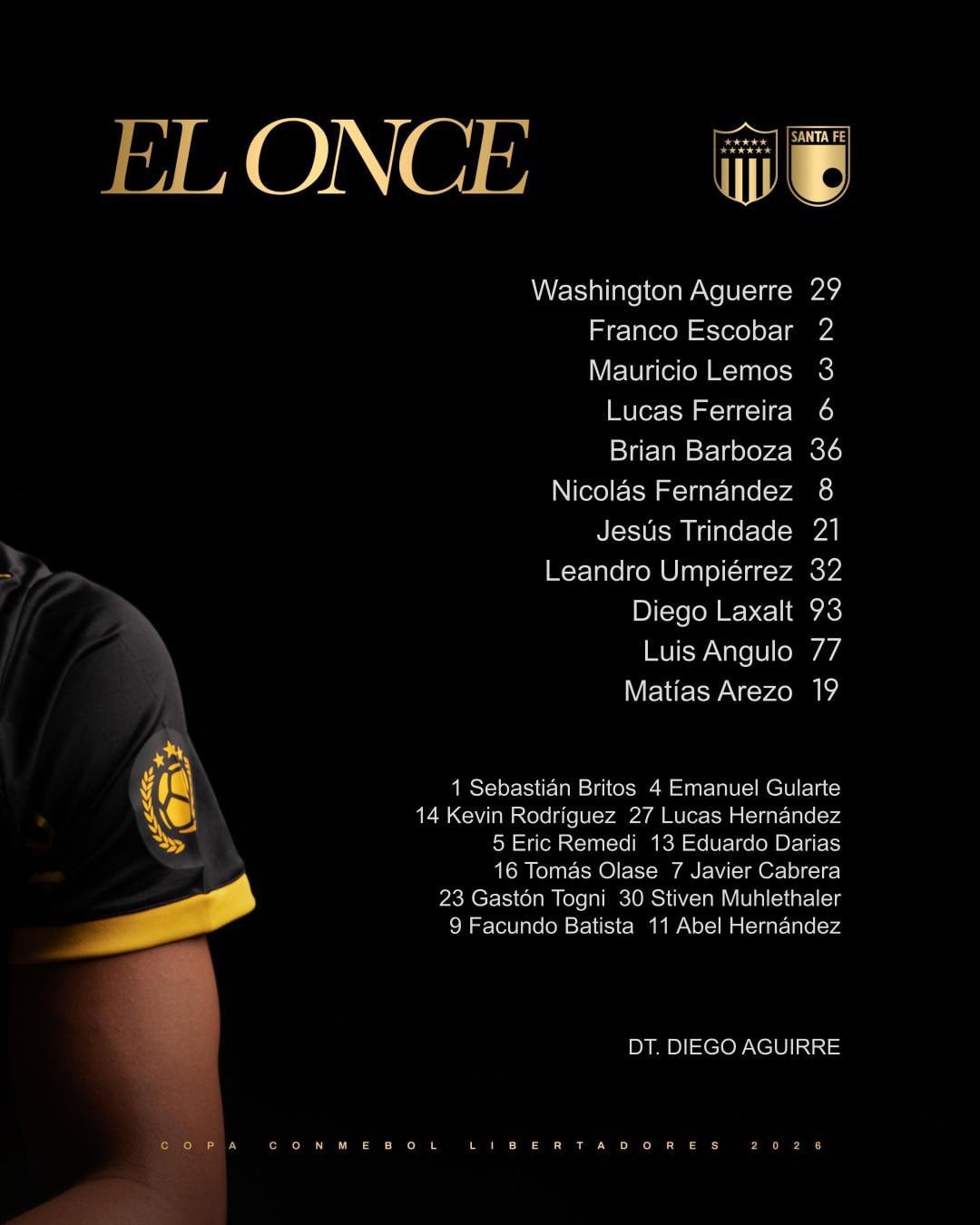 Aqui está a formação do Peñarol para uma vaga na Copa Sul-Americana contra o Santa Fé na Copa Libertadores - crédito Peñarol