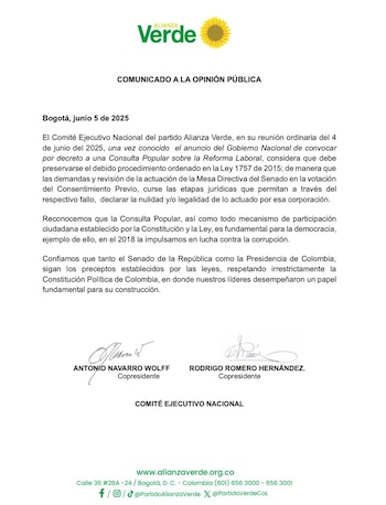 El partido Alianza Verde aseguró