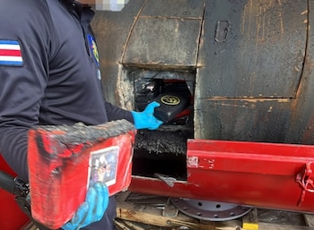 La droga estaba oculta dentro de un cilindro de hierro transportado en un contenedor que fue sometido a revisión mediante escáner. Crédito: MSP