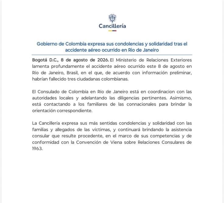La Cancillería lamentó la muerte de colombianas en Brasil - crédito Cancillería/X