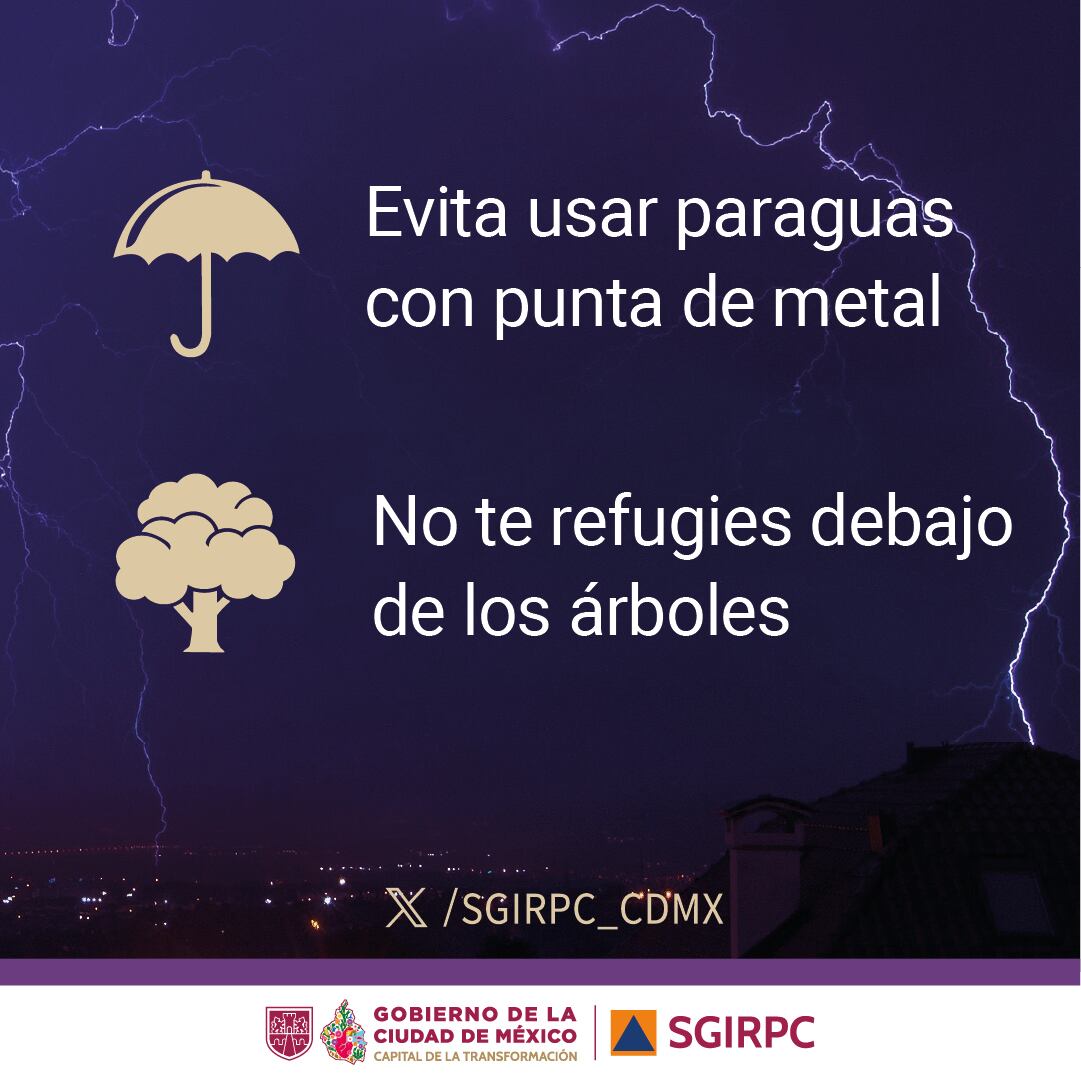 Recomendaciones de seguridad ante tormentas eléctricas en la Ciudad de México. (Gobierno de la Ciudad de México)