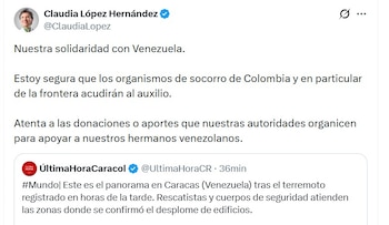 Claudia López pidió articular esfuerzos humanitarios para apoyar a las familias afectadas por la emergencia - crédito @ClaudiaLopez/X