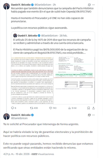 Daniel Briceño afirmó que la misma infraestructura del Ministerio de Salud habría sido utilizada por Iván Cepeda - crédito @Danielbricen/X