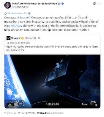 El jefe de la NASA aplaude una misión “segura”