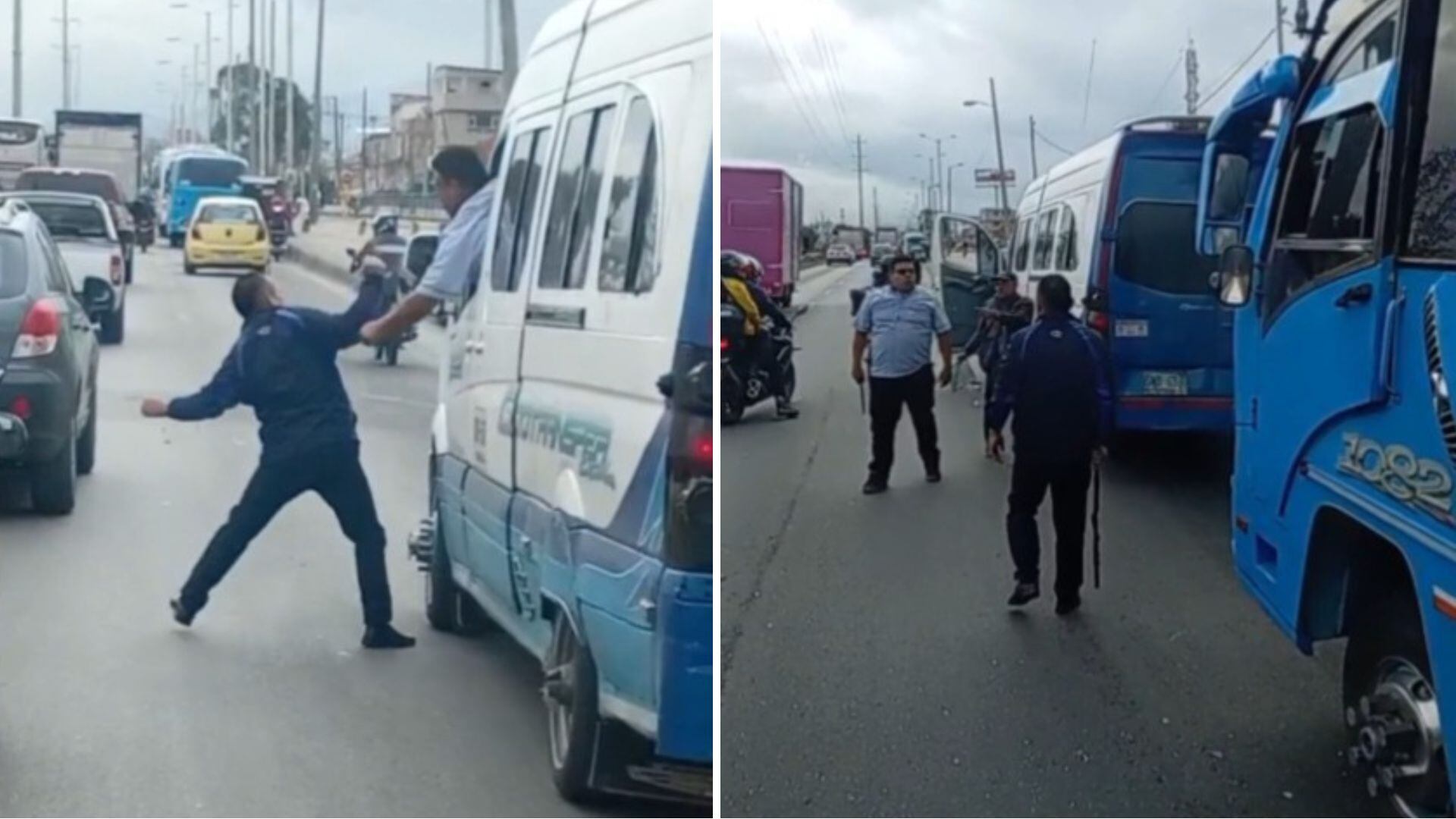 Dos conductores de transporte público se enfretnaron con palos y arma blanca en plena vía pública: todo quedó video