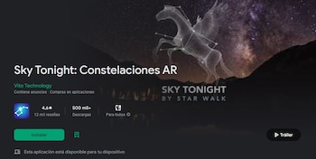 Aplicación astronómica Sky Tonight: Constelaciones AR. (Captura)