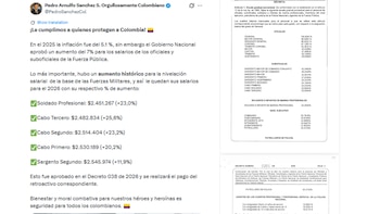 El ministro Pedro Sánchez anunció el incremento salarial de los militares - crédito @PedroSanchezCol/X