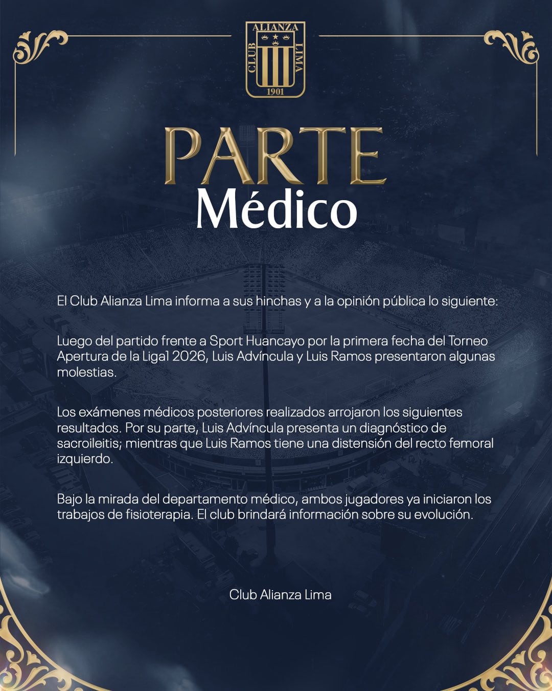 Luis Ramos y Luis Advíncula no jugarán el Alianza Lima vs 2 de Mayo, partido de ida por la fase 1 de la Copa Libertadores 2026.