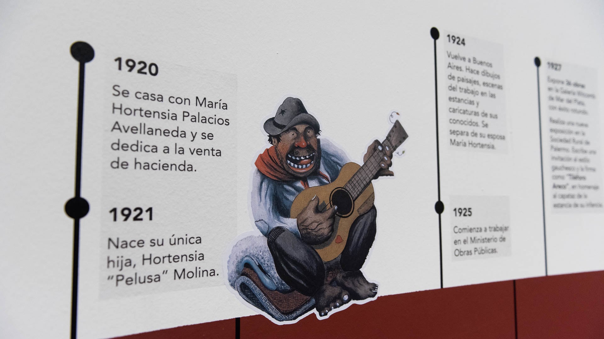 Una línea de tiempo contextualiza el recorrido de la muestra, que reúne pinturas originales del artista junto a una instalación audiovisual inspirada en su universo visual.