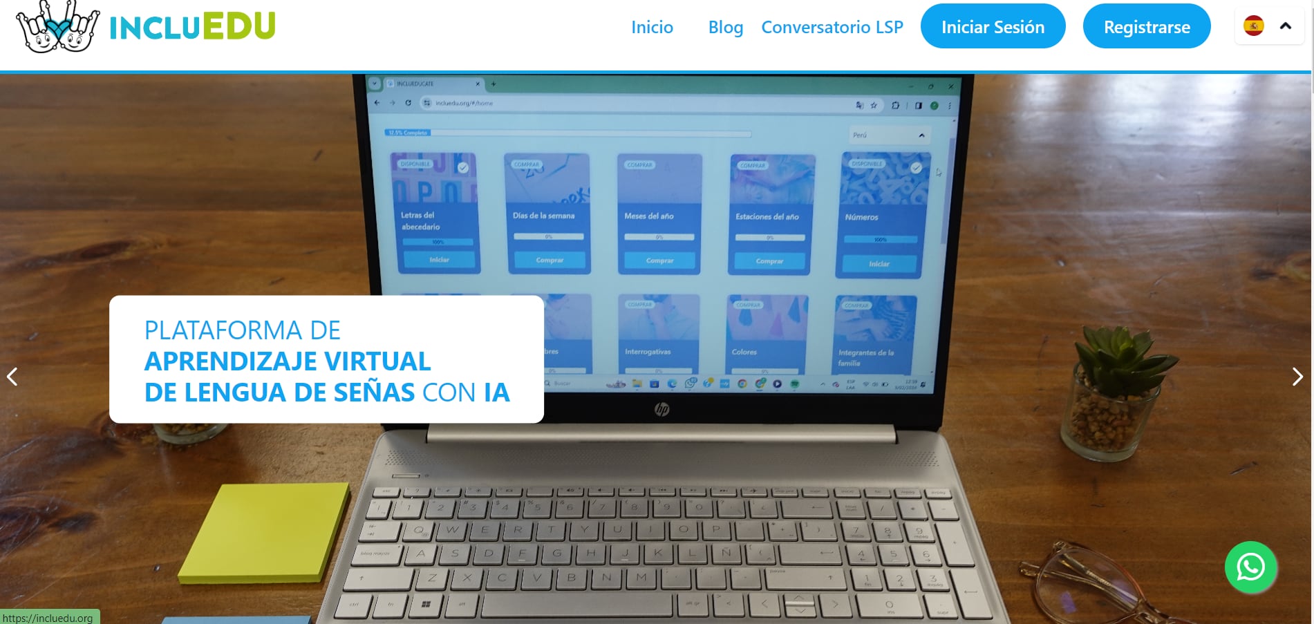 El sitio web de la iniciativa peruana INCLUEDU expone los módulos interactivos de su sistema digital orientado a la enseñanza de lengua de señas mediante inteligencia artificial. (Foto: INCLUEDU)