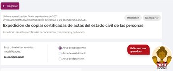 Página oficial del Registro Civil