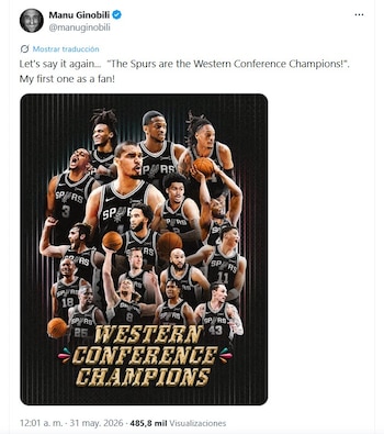 Collage de jugadores de baloncesto de los San Antonio Spurs en uniformes blancos y negros, algunos con balones, y el texto "Western Conference Champions"