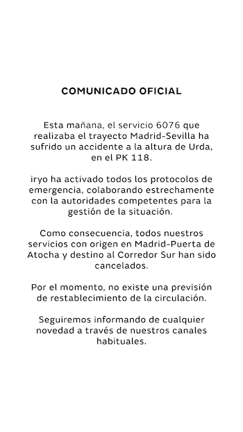 Comunicado oficial de Iryo.